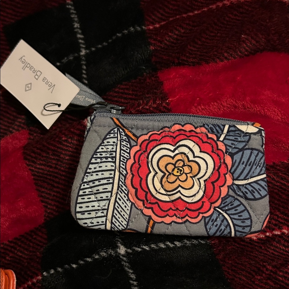 Vera Bradley Gray and Red Floral Cosmetic Case